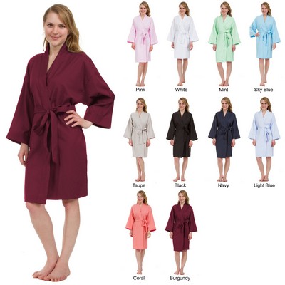 Cotton Oxford Cloth Knee-Length Kimono Robe