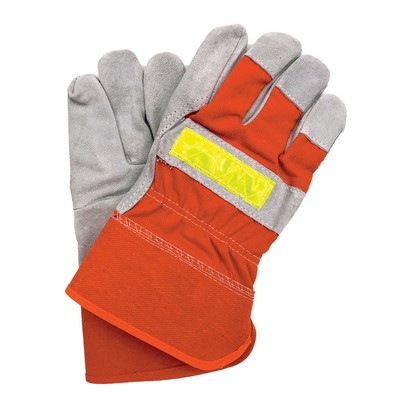 Split Leather Safety Gloves With Reflect Strip-orange