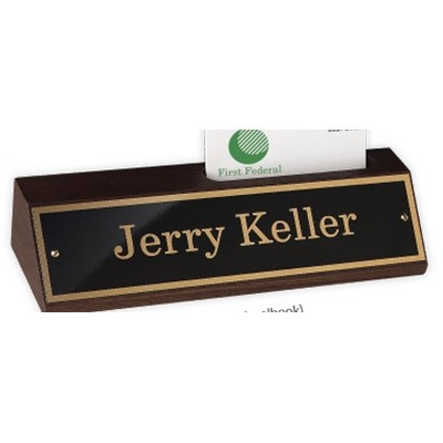 Engraved Walnut Desk Bar with Metal Nameplate - Horizontal, 8" x 2", Gold Imprint