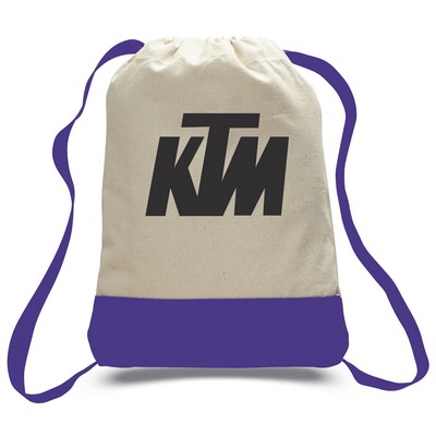 CANVAS SPORT BACK PACK (Imprinted)-- Natural Beige/Purple