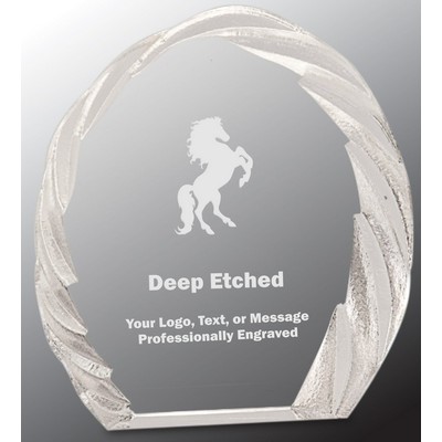 6" Oval Crystal Award with Decorative Edge