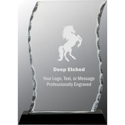 8 1/4" Scroll Facet Glass Award on Black Base