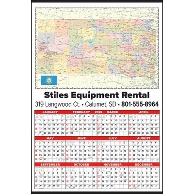 Small South Dakota State Map Year-In-View® Calendar