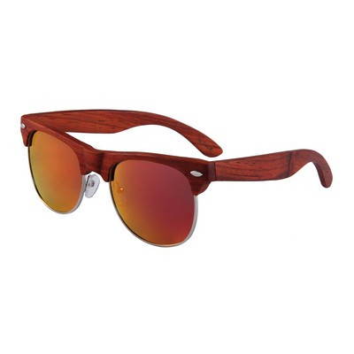 Red-Rose Wood Sunglasses - Red Mirror Polarized Lenses - Red-Rose Wood Frames