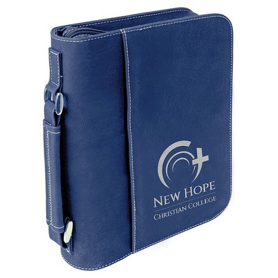 Blue-Silver Leatherette 7-1/2" x 10-3/4" Book/Bible Cover with Handle & Zipper