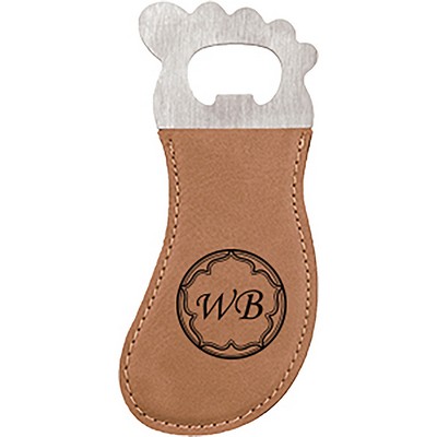 Light Brown Leatherette Foot-Shaped Bottle Opener with Magnet, Laserable