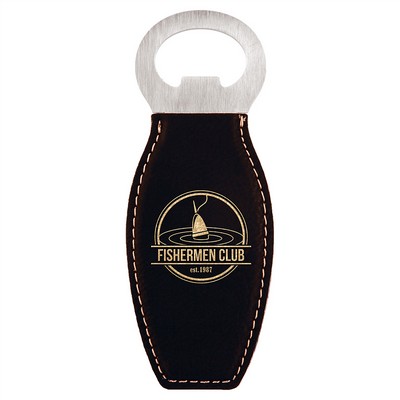 Black-Gold Leatherette Bottle Opener with Magnet, Laserable