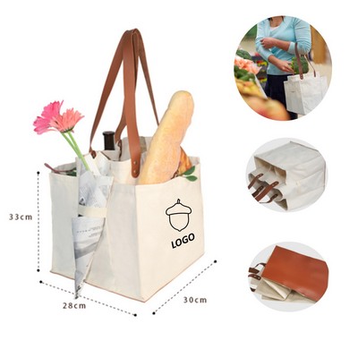 Multi Pockets Shopping Tote With Leather Handle