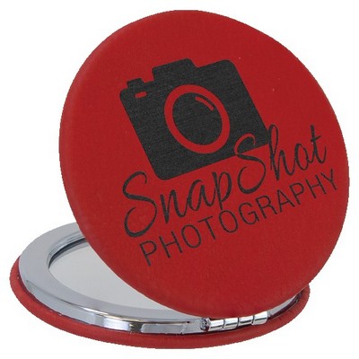 Faux Leather Compact Mirror, Red