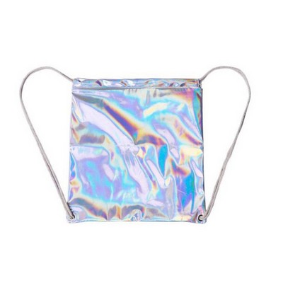 Silver Holographic faux Leather Drawstring Backpack