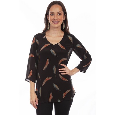 Honey Creek Black Feather Print Blouse