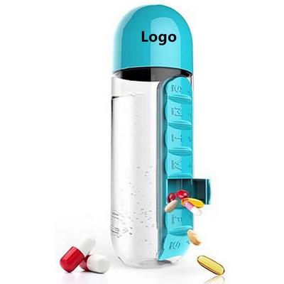 Water Bottle with Pill Holder Portable 7-Day Pill Box Weekly Pill Organizer