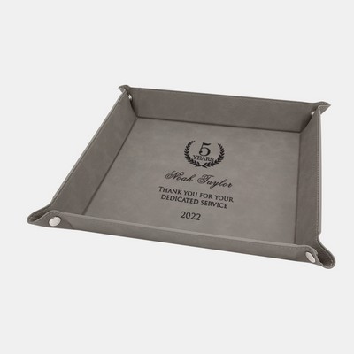 Gray Leatherette Snap Up Tray w/ Silver Snaps