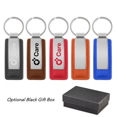 Rectangular Leather Keychain w/ Metal Plate