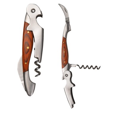 Crafted Wood Metal Wine Opener with Corkscrew & Knife