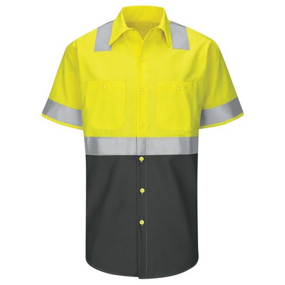 Red Kap™ Hi-Visibility RipStop Short Sleeve Work Shirt Type R, Class 2 - Yellow/Silver/Charcoal Gray