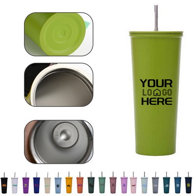 24oz Reusable Vacuum Insulated Tumbler Water Cup Double Wall Travel Tumbler With Straws