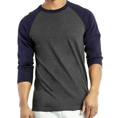 Men's 3/4 Sleeve Baseball T-Shirt - Large, Navy/Charcoal (Case of 20)