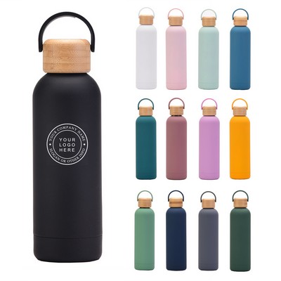 17Oz Vacuum Insulated Water Bottle With Bamboo Lid