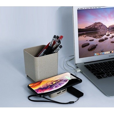 Wireless Charger Wheat Straw Pen Holder with USB Output Ports