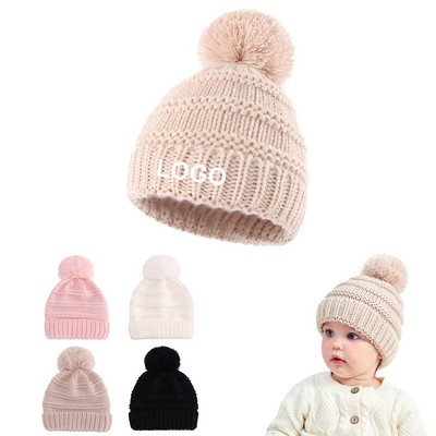 Knit Baby Winter Beanie Hat With Pom Pom