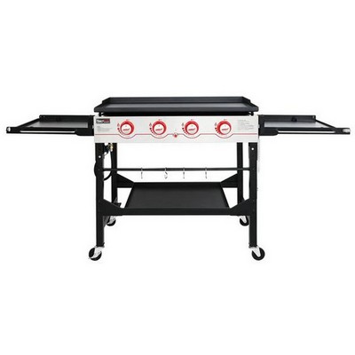 Keg Products Black/Silver 4-Burner Gas Griddle w/Locking Shelves