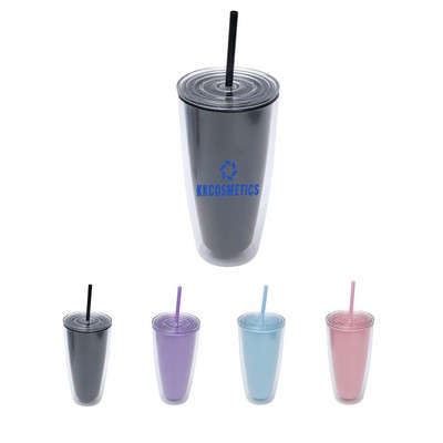 Customizable Double Plastic Straw Cup