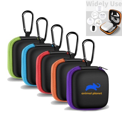 Portable EVA Square Earbud Case With Carabiner