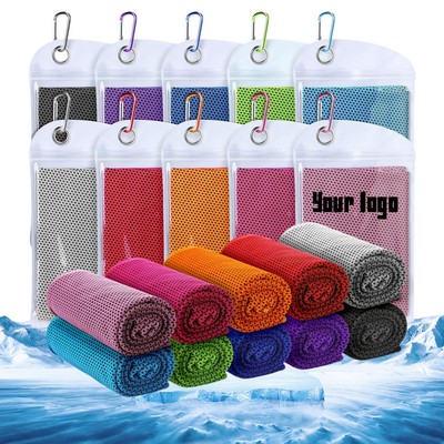 Microfiber Ice Towel With Carrying Pouch And Carabiner Clip