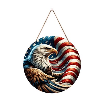 4th Of July Round Wooden American Flag Eagle Decor