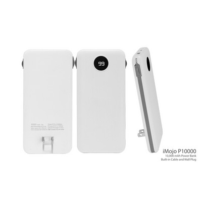 iMojo 10000 mAh Power Bank, Built-in Cable and Wall Plug