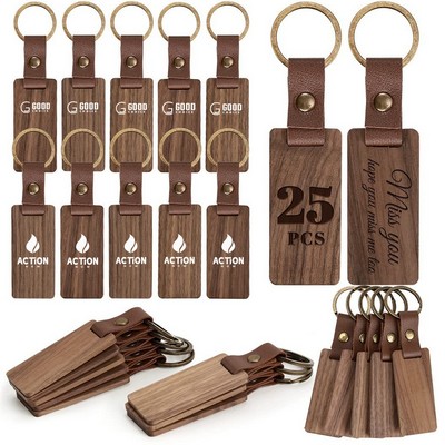 Wood Keychain With Leather Straps