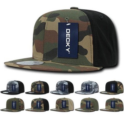 Decky Camo Six Panel Snapback Cap w/Flat Bill