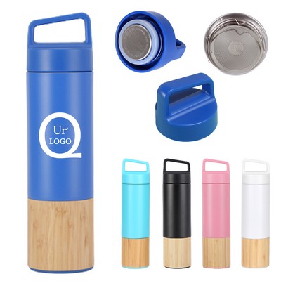 18Oz Bamboo Insulated Bottle With Attached Handle