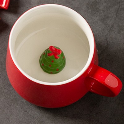 Red Ceramic Mug with Christmas Tree