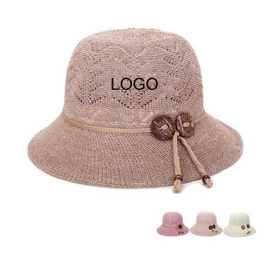 Coconut Shell Women Summer Hollow Knitted Bucket Hat