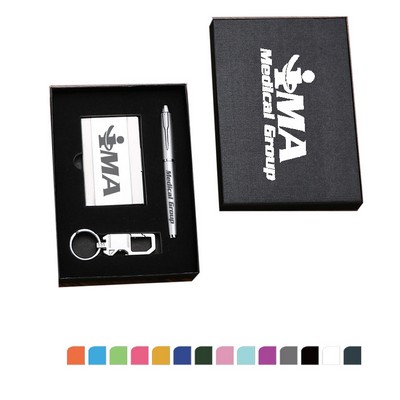 3Pcs Gift Set: Business Card Case, Keyring and Ballpoint Pen