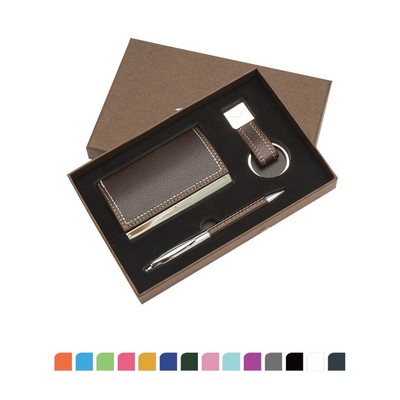 3Pcs Gift Set: Business Card Case, Keyring and Ballpoint Pen