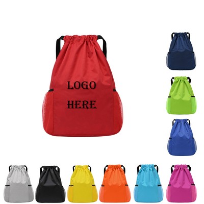 Heavy Duty Drawstring Backpack With Mesh Pockets