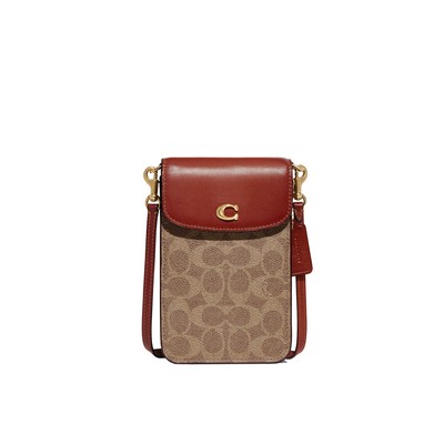 COACH Coated Canvas Signature C Phone Crossbody - Tan Rust/Brass