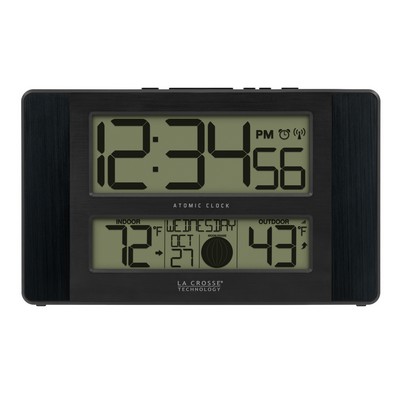 Atomic Digital Wall Clock w/Temperature & Moon Phase (Black/Black)