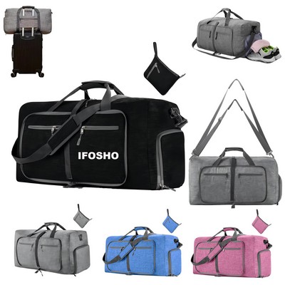 65L Foldable Travel Duffel Bag with Shoes Compartment and Adjustable Shoulder Strap