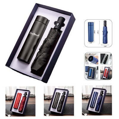 Stainless Steel Thermos and Umbrella Gift Set