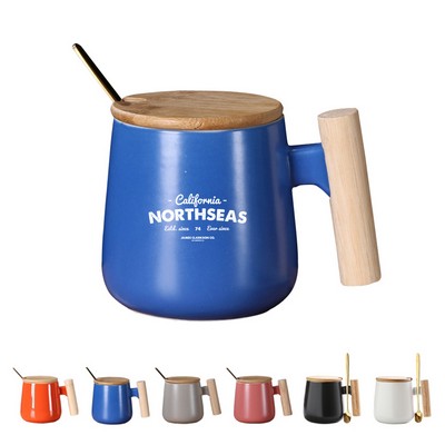 12 Oz Ceramic Mug with Wood Lid & Spoon