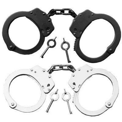 LAW-N-FORCE Steel Double Locking Chain link Handcuffs (Black/Nickel)