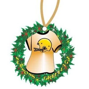 Football Helmet T-Shirt Wreath Ornament w/ Black Back (4 Square Inch)