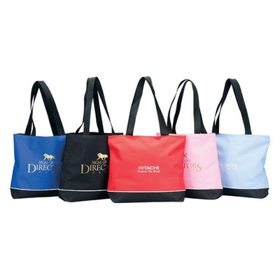 Zipper Shoulder Tote Bag w/ Black Bottom & Straps