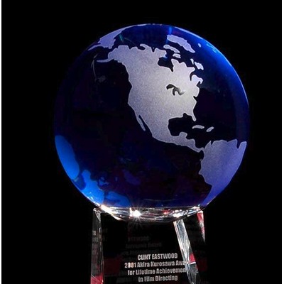 Blue Crystal Globe & Custom Etching on Octagon Stand (2 3/8")