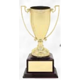 6 3/4" Gold Loving Trophy Cup w/ Mahogany Piano Finish Wood Base