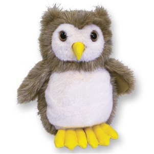 Custom Plush Owl in Two-Tone Tan & White Fabric